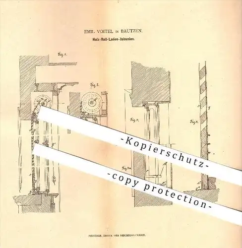 original Patent - Emil Voitel in Bautzen , 1880 , Holz - Rollladen - Jalousie , Fenster , Fensterläden !!!