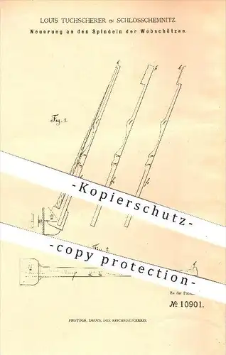 original Patent - Louis Tuchscherer in Schlosschemnitz , 1880 , Spindeln der Webschützen , Webstuhl , Weber , Chemnitz !