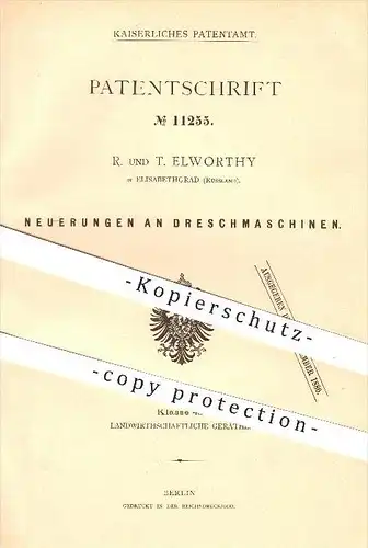 original Patent - R. & T. Elworthy , Elisabethgrad , Russland , 1880 , Dreschmaschine , Dreschen , Drescher , Landwirt !