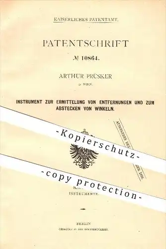 original Patent - Arthur Prüsker in Wien , 1880 , Entfernung von Winkeln , Winkel , Winkelmesser , Geometrie !!!