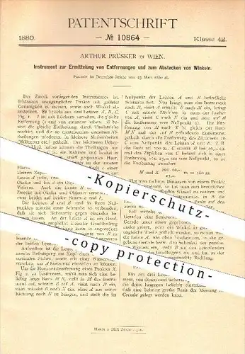 original Patent - Arthur Prüsker in Wien , 1880 , Entfernung von Winkeln , Winkel , Winkelmesser , Geometrie !!!