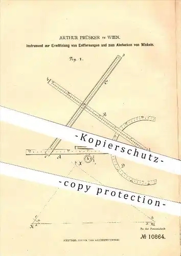 original Patent - Arthur Prüsker in Wien , 1880 , Entfernung von Winkeln , Winkel , Winkelmesser , Geometrie !!!