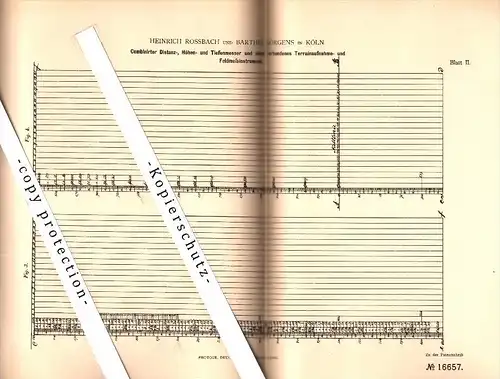 Original Patent - H. Rossbach und B. Görgens in Köln , 1880 , Höhen- und Tiefenmesser , Feldmesser , Vermesser !!!