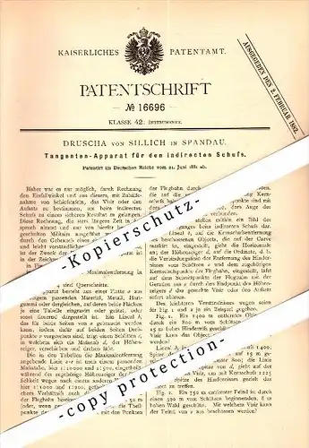 Original Patent - Druscha von Sillich in Spandau ,1881, Tangenten - Apparat , Schützenverein , Schießsport , Berlin !!!