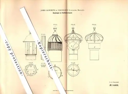 Original Patent - James Howorth in Farnworth , Lancaster , 1880 , Fan for ventilation !!!