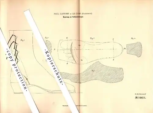 Original Patent - Paul Laffont à Le Camp , France , 1880 , chaussure !!!