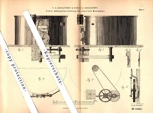 Original Patent -F.A. Kasolowsky & Schulz in Heiligenbeil / Mamonowo , 1880 , Abklopfapparat für Mühlen , Russland !!!