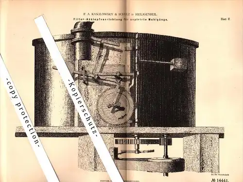 Original Patent -F.A. Kasolowsky & Schulz in Heiligenbeil / Mamonowo , 1880 , Abklopfapparat für Mühlen , Russland !!!
