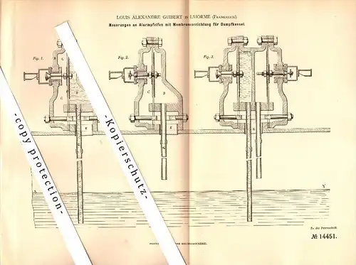 Original Patent - Louis A. Guibert à L'Horme , 1880 , Coup de sifflet d'alarme pour les chaudières à vapeur !!!