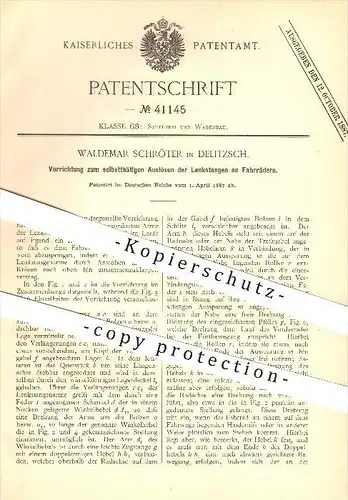 original Patent - Waldemar Schröter in Delitzsch , 1887 , Lenkstange am Fahrrad , Fahrräder , Fahrzeugbau , Lenker !!!