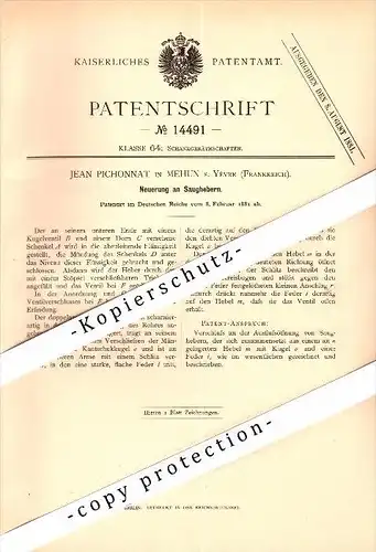 Original Patent - Jean Pichonnat à Mehun-sur-Yevre , 1881 , Siphon pour alcooliques !!
