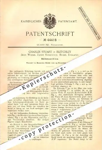 Original Patent - Charles Stuart in Bletchey , Iron Works , 1887 , sewing machine , Fenny Stratford , Bucks !!!