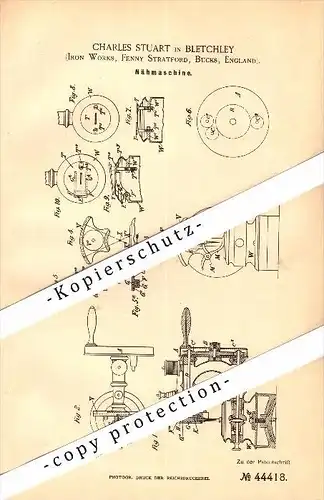 Original Patent - Charles Stuart in Bletchey , Iron Works , 1887 , sewing machine , Fenny Stratford , Bucks !!!