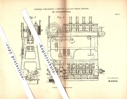 Original Patent - Thomas Tomlinson in Synton , Surrey , 1891 , Switching apparatus for Electrical !!!