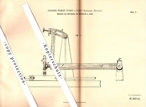 Original Patent - Charles Wesley Evans in Loho , Millesex , England , 1887 , Machine for shoe lasts !!!
