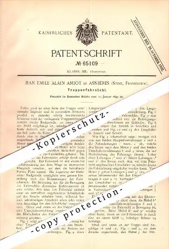 Original Patent - Jean E.A. Amiot in Asnières-sur-Seine , 1892 , ascenseur , Stairlift , lift !!!