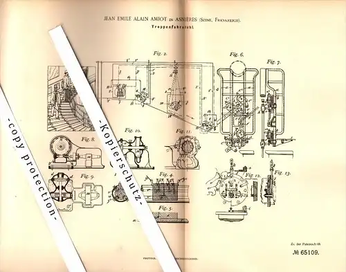 Original Patent - Jean E.A. Amiot in Asnières-sur-Seine , 1892 , ascenseur , Stairlift , lift !!!