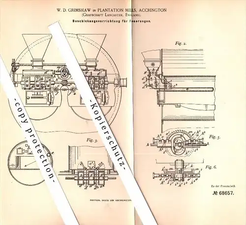 Original Patent - W.D. Grimshaw in Plantation Mills , Accrington , 1892 , Furnace for steam boilers !!!