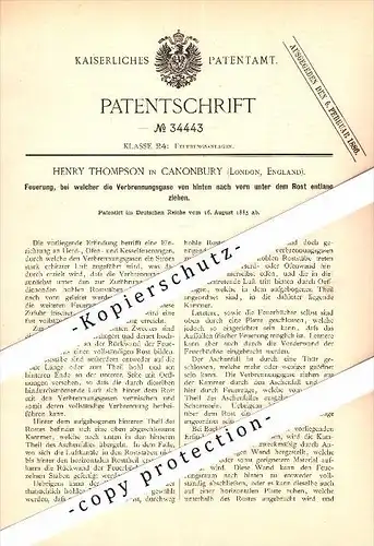 Original Patent - Henry Thompson in Canonbury , London , 1885 , boiler firing , heater !!!