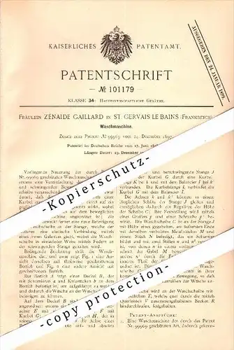 Original Patent - Zénaide Gaillard à Saint-Gervais-les-Bains , 1898 , machine à laver !!!
