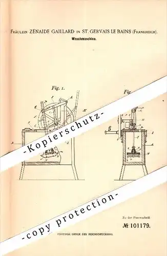 Original Patent - Zénaide Gaillard à Saint-Gervais-les-Bains , 1898 , machine à laver !!!