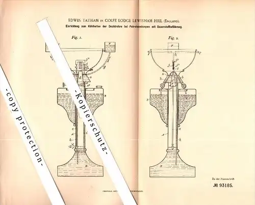 Original Patent - Edwin Tatham in Cofle Lodge Lewisham Hill , 1896 , Cooling for oil lamps !!!