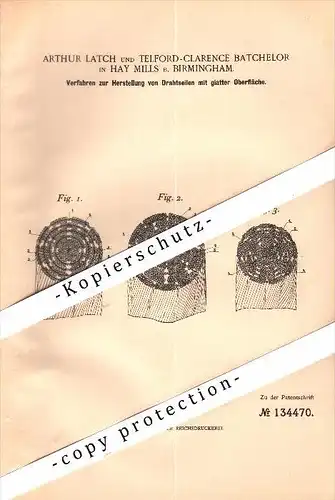 Original Patent - A. Latch and T. Batchelor in Hay Mills b. Birmingham , 1901 , Manufacture of wire ropes , Small Heath