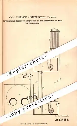 Original Patent - C. Thiessen in Neumünster , Holstein ,1900 , Apparat für Dampfkessel von Heizapparaten  , Heizungsbau
