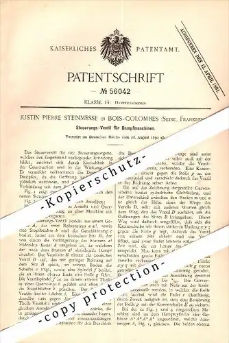 Original Patent - Justin Steinmesse à Bois-Colombes , 1890 , Contrôle pour les moteurs à vapeur !!!