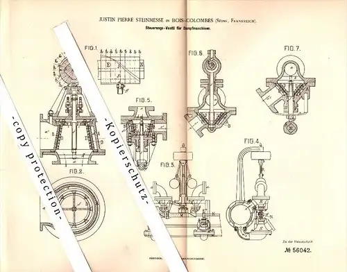 Original Patent - Justin Steinmesse à Bois-Colombes , 1890 , Contrôle pour les moteurs à vapeur !!!