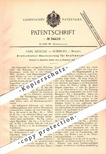 Original Patent - Carl Richter in Rumburg i. Böhmen / Rumburk , 1896 , Steuerung für Kraftmaschinen !!!