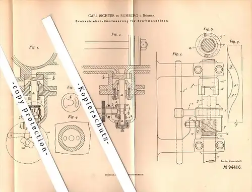 Original Patent - Carl Richter in Rumburg i. Böhmen / Rumburk , 1896 , Steuerung für Kraftmaschinen !!!