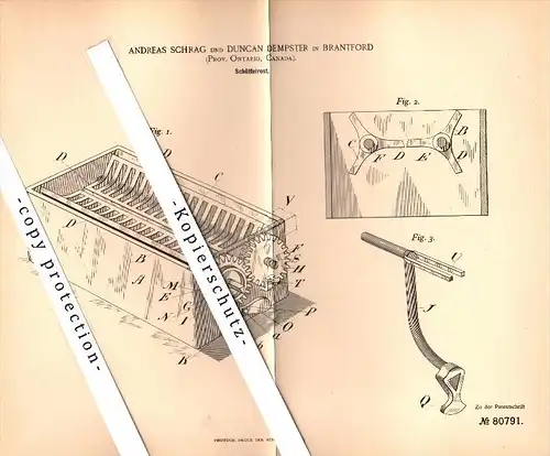 Original Patent - A. Schrag und D. Dempster in Brantford , Ontario , 1894 , Grate for oven , Canada !!!