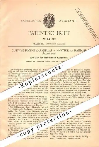 Original Patent - Gustave Cabanellas à Nanteuil-le-Haudouin , 1887 , Fournitures pour l'équipement électrique !!!