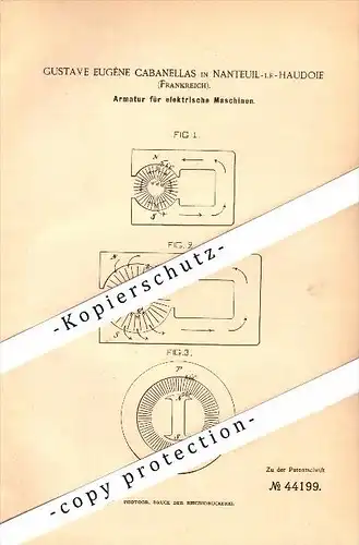 Original Patent - Gustave Cabanellas à Nanteuil-le-Haudouin , 1887 , Fournitures pour l'équipement électrique !!!