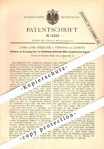 Original Patent - James John Shedlock in Uxbridge b. London , 1881 , Antirust for cast iron !!!