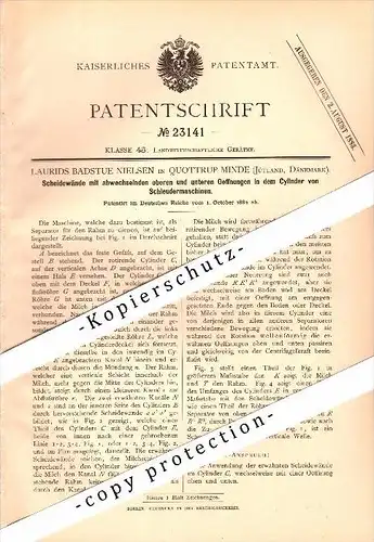 Original Patent - Lauris Badstue Nielsen in Quottrup Minde , Jütland , 1882 , Schleudermaschine , Agrar !!!