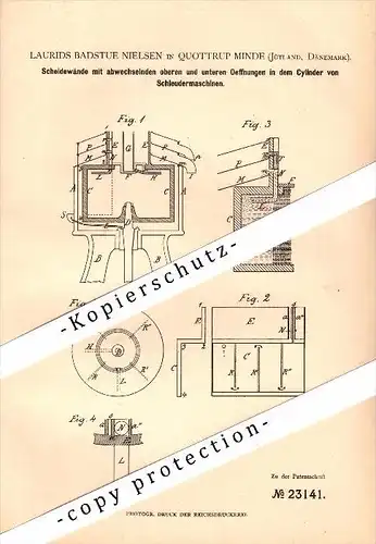 Original Patent - Lauris Badstue Nielsen in Quottrup Minde , Jütland , 1882 , Schleudermaschine , Agrar !!!