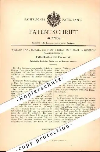 Original Patent - William Burall in Wisbech , Cambridgeshire , 1893 , Feed racks for poultry !!!