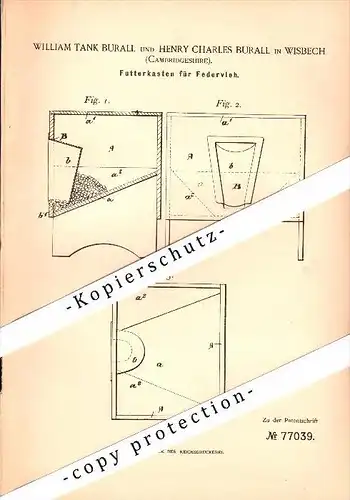 Original Patent - William Burall in Wisbech , Cambridgeshire , 1893 , Feed racks for poultry !!!