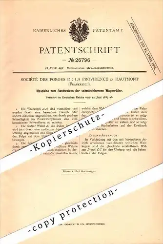 Original Patent - Société des Forges de la Providence à Hautmont , 1883 , Machine pour la roue !!!