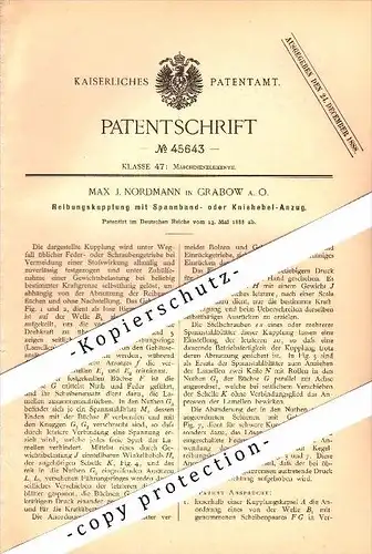 Original Patent - Max Nordmann in Grabow a. Oder / Stettin , 1888 , Reibungskupplung , Kupplung , Grabowo !!!
