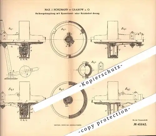 Original Patent - Max Nordmann in Grabow a. Oder / Stettin , 1888 , Reibungskupplung , Kupplung , Grabowo !!!