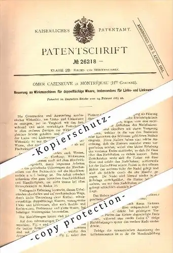 Original Patent - Omer Cazeneuve à Montrejeau , 1883 , Machine pour le tricotage !!!