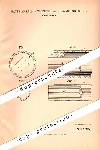 Original Patent - Matthias Kalb in Wildenau b. Schwarzenberg i. Sachsen , 1892 , Rollstange , Papierfabrik , Papier !!!