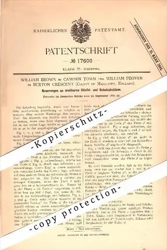 Original Patent - W. Brown in Camden Town and W. Peover in Burton Crescent , 1881 , rotatable boot heels , London !!!