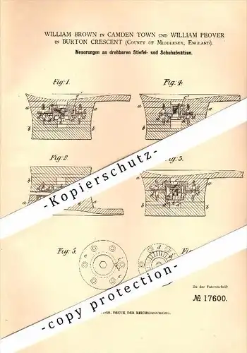 Original Patent - W. Brown in Camden Town and W. Peover in Burton Crescent , 1881 , rotatable boot heels , London !!!