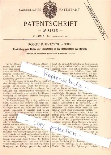 Original Patent - Robert Jentzsch in Wien , 1884 , Einrichtung für Corset , Korsett !!!