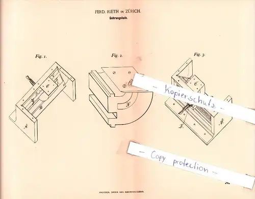 Original Patent - Ferd. Rieth in Zürich , 1893 , Gehrungslade , Holz-Bearbeitung !!!