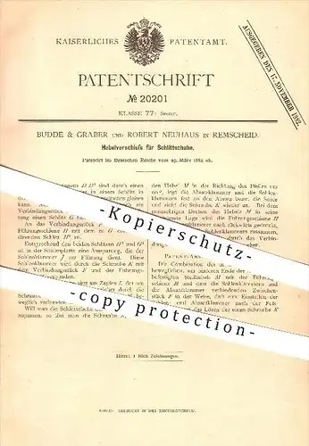 original Patent - Budde & Graber und Robert Neuhaus in Remscheid , 1882 , Hebelverschluss für Schlittschuhe !!!